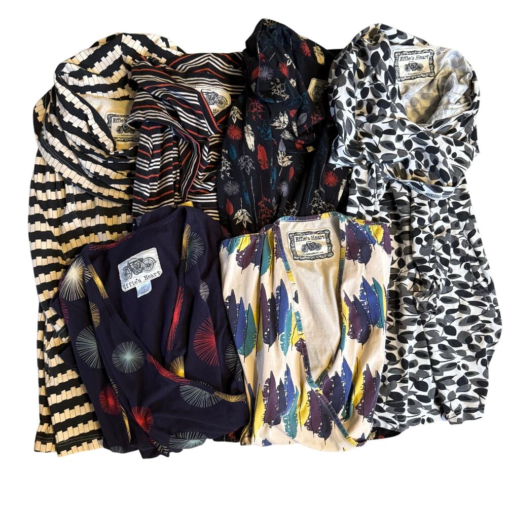 Effie's Heart All Over Print Tunic Dress Top Lot of 6 Size Small Cowl Neck‎ Wrap